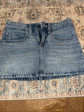 Denim Mini Skirt with Subtle Embellishment - Blue